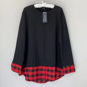Sunnyme tunic blouse black with red & black plaid flannel bottom new with tags